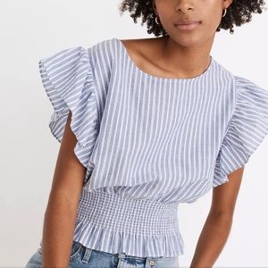 Madewell Flutter-Sleeve Smocked Stripe Top Size S